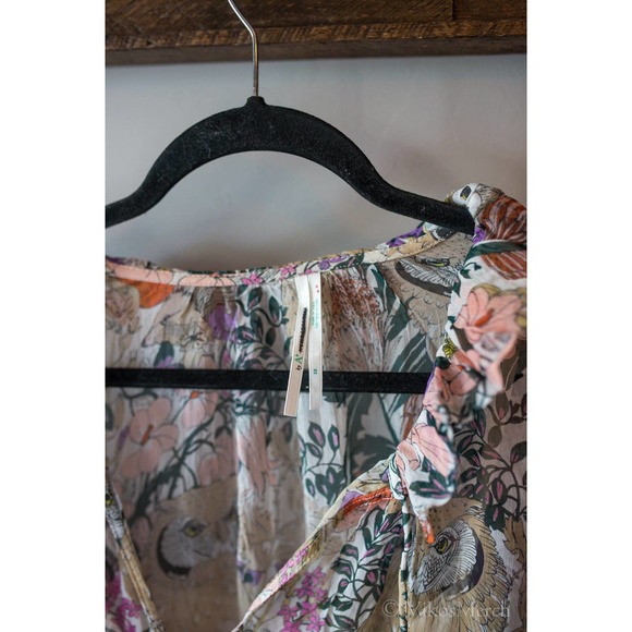 Anthropologie Floral Tiered Maxi Dress Owl Print 2X NEW - Picture 5 of 6